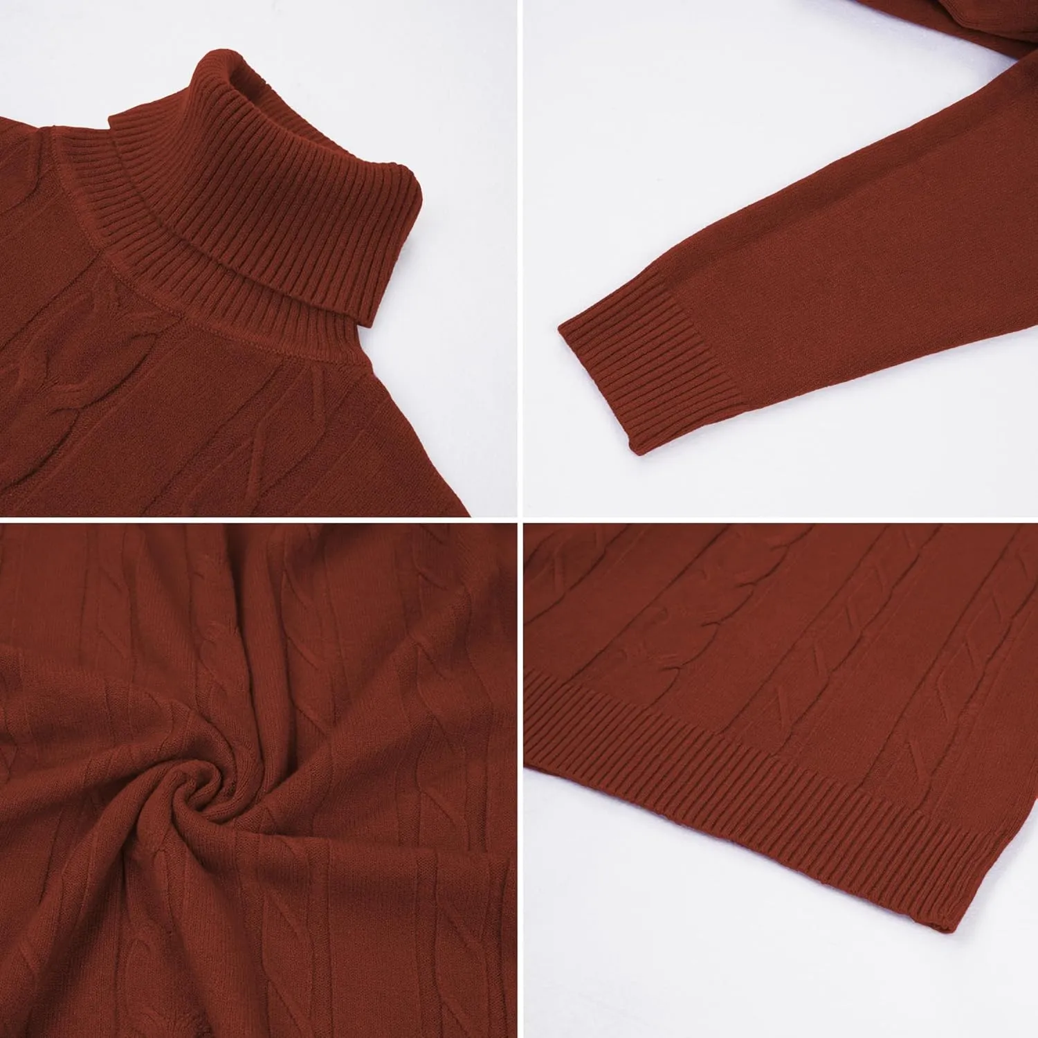 EANUER Women's Long Sleeve Turtleneck Cable Knit Pullover Lightweight Ribbed Sweaters