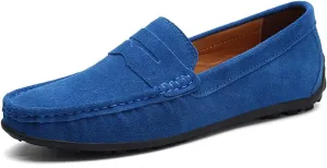 Easy to Put and Remove. Smoking Loafer for Men Genuine Leather Stitching Details Round Toe Suede Vamp Penny Loafer Rubber Sole Lightweight Resistant Anti-Slip Flexible for All Occasions
