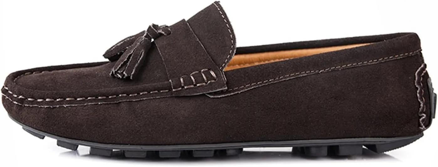 Easy to Put and Remove. Smoking Loafer for Men PU Tassel Stitching Details Round Toe Suede Vamp Flexible Lightweight Flat Heel Resistant Driving Slip on for All Occasions