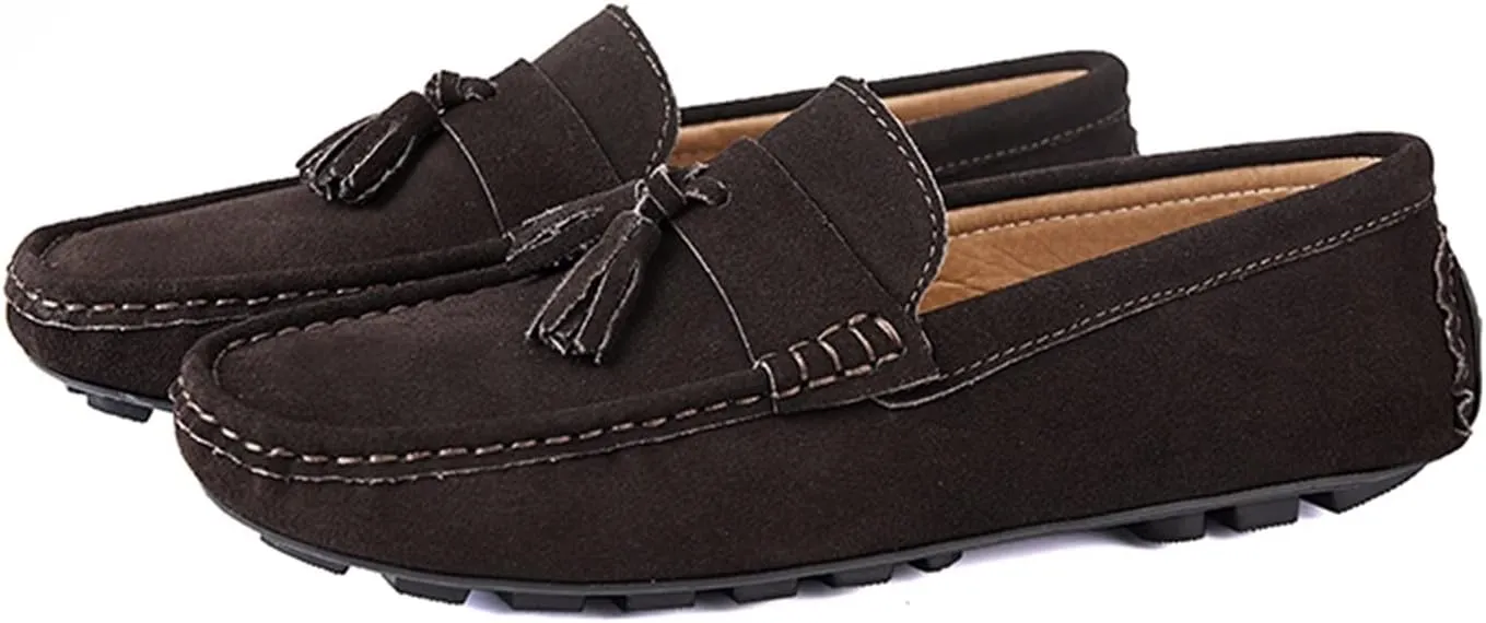 Easy to Put and Remove. Smoking Loafer for Men PU Tassel Stitching Details Round Toe Suede Vamp Flexible Lightweight Flat Heel Resistant Driving Slip on for All Occasions