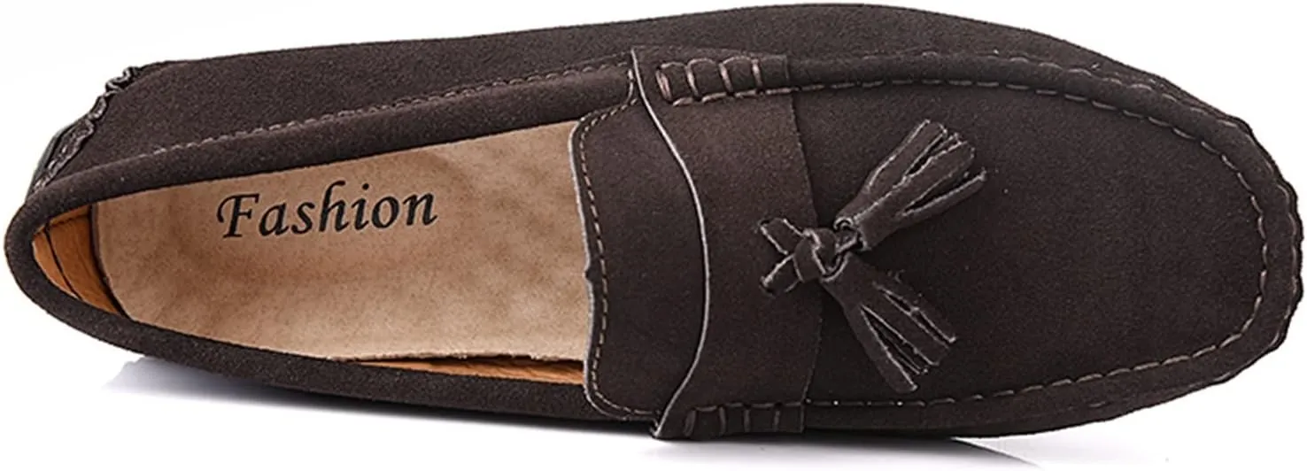 Easy to Put and Remove. Smoking Loafer for Men PU Tassel Stitching Details Round Toe Suede Vamp Flexible Lightweight Flat Heel Resistant Driving Slip on for All Occasions