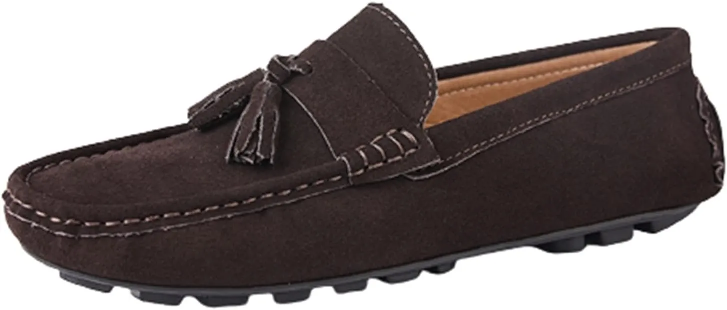 Easy to Put and Remove. Smoking Loafer for Men PU Tassel Stitching Details Round Toe Suede Vamp Flexible Lightweight Flat Heel Resistant Driving Slip on for All Occasions