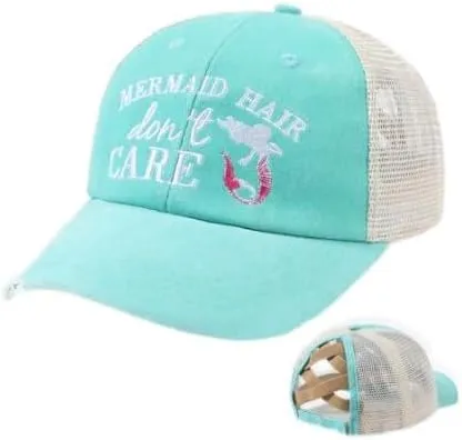 FADACHY Ponytail Hats for Women, Baseball Cap with Ponytail Hole, Embroidered High Mess Bun Pony Tail Mesh Back Caps