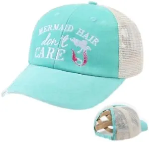 FADACHY Ponytail Hats for Women, Baseball Cap with Ponytail Hole, Embroidered High Mess Bun Pony Tail Mesh Back Caps