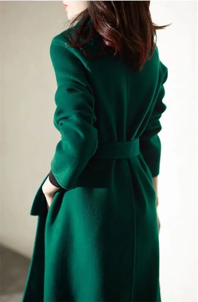 Fjnbbiot Autumn And Winter Thick Imitation Woolen Mid-Length Cloak Coat Notched Collar Double Breasted Wool Blend Over Coat