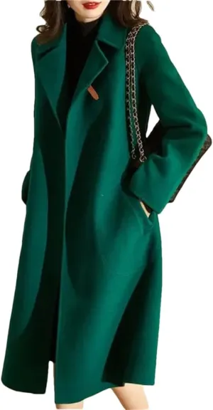 Fjnbbiot Autumn And Winter Thick Imitation Woolen Mid-Length Cloak Coat Notched Collar Double Breasted Wool Blend Over Coat