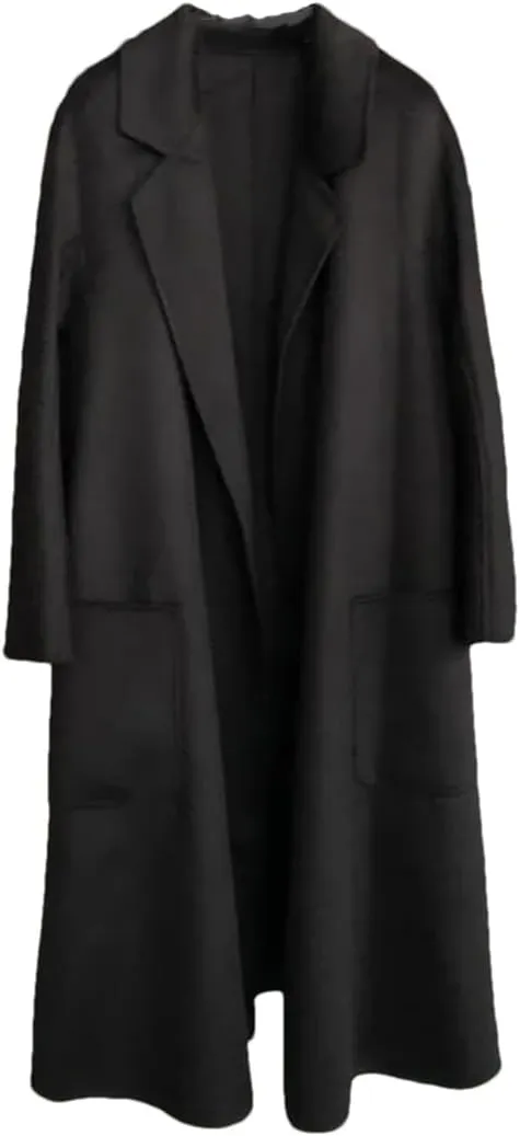 Fjnbbiot Double-Sided Wool Coat Women Long Autumn Winter Coat Elegant Notched Collar Double Breasted Wool Blend Over Coat