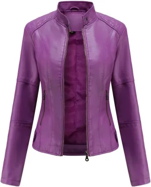 Fjnbbiot Leather Jacket Women Autumn Spring Moto Biker Zipper Jacket