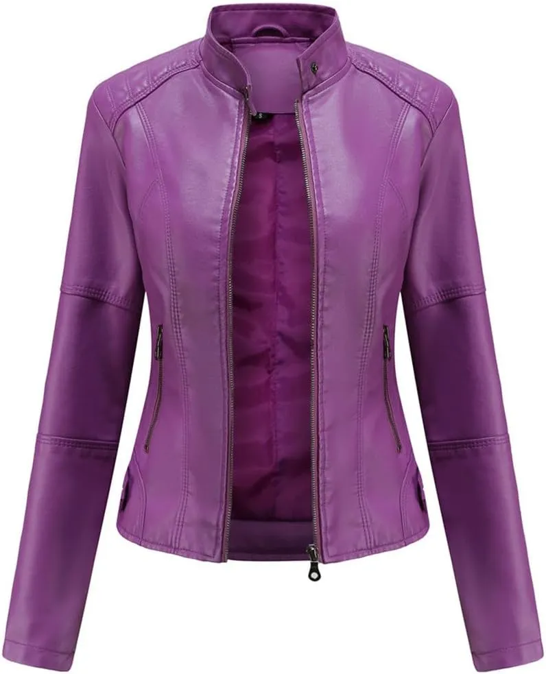 Fjnbbiot Leather Jacket Women Autumn Spring Moto Biker Zipper Jacket