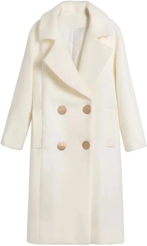 Fjnbbiot Vintage Female Cashmere Coats Autumn Long Notched Collar Double Breasted Loose Wool Blend Over Coat