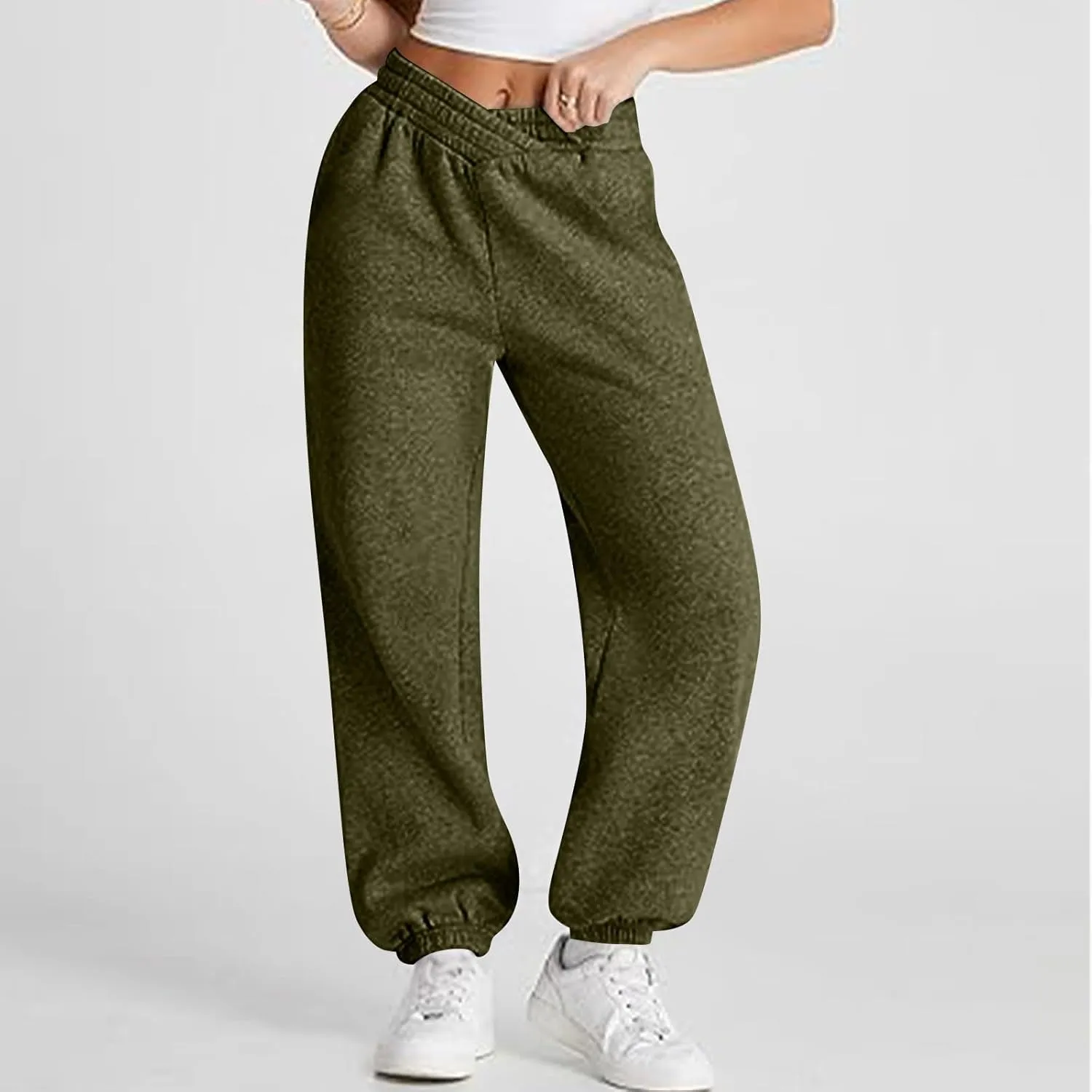 Fleece Joggers for Women Cute Y2k Crossover Baggy Sweatpants Casual Elastic Waist Athletic Jogger Pants with Pockets
