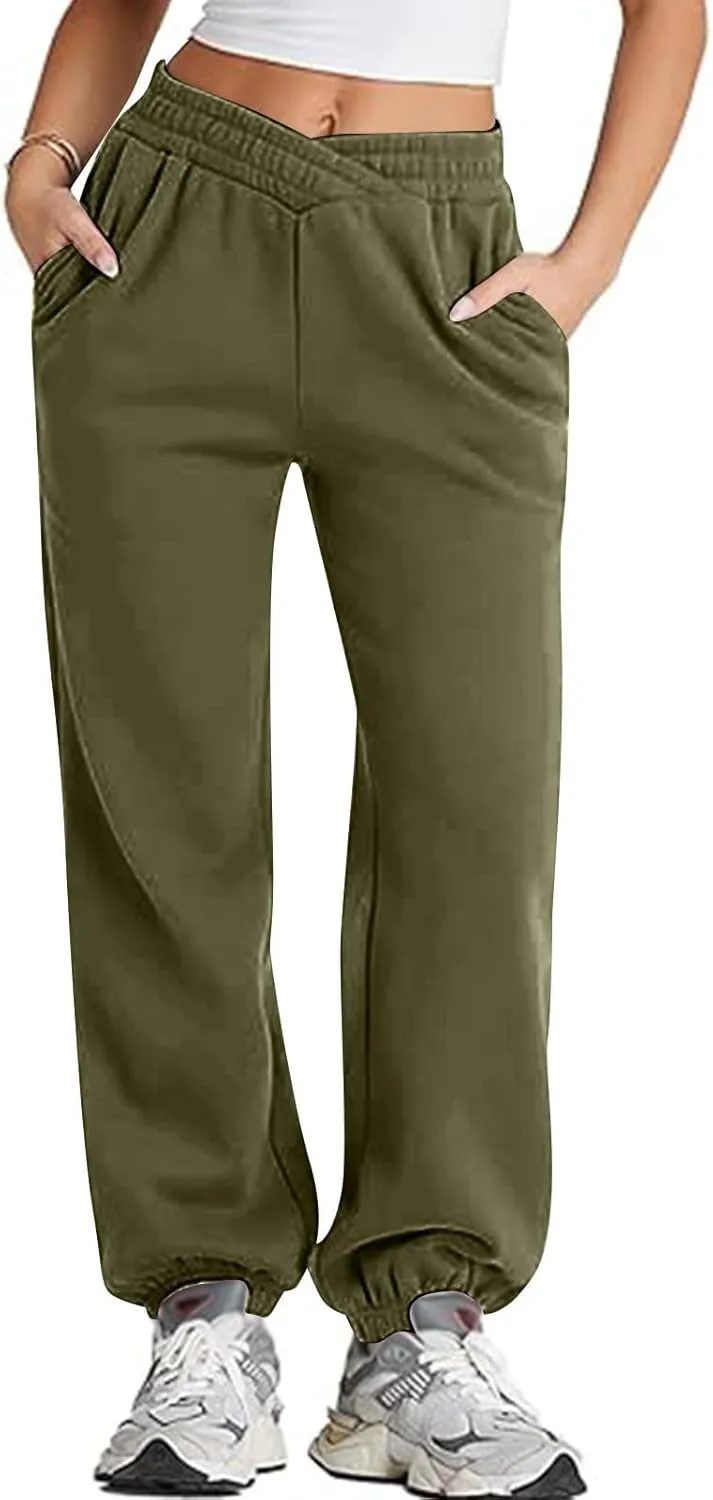 Fleece Joggers for Women Cute Y2k Crossover Baggy Sweatpants Casual Elastic Waist Athletic Jogger Pants with Pockets