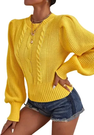 Floerns Women's Loose Drop Shoulder Lantern Sleeve Fashion Pullover Sweater Tops