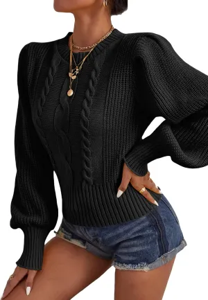 Floerns Women's Loose Drop Shoulder Lantern Sleeve Fashion Pullover Sweater Tops
