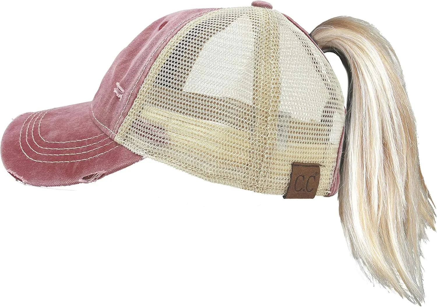 Funky Junque Distressed Ponytail Trucker Hat - Women's Baseball Cap - Solid, Tie Dye, Camo, Value Packs