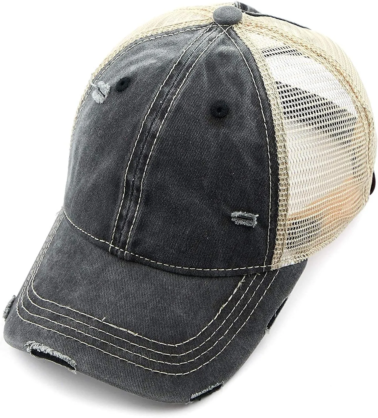 Funky Junque Distressed Ponytail Trucker Hat - Women's Baseball Cap - Solid, Tie Dye, Camo, Value Packs
