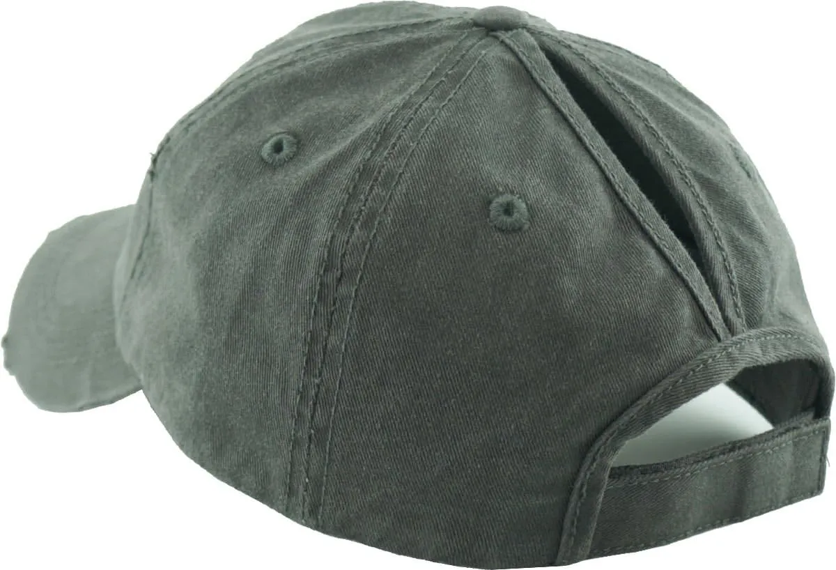 Funky Junque Distressed Ponytail Trucker Hat - Women's Baseball Cap - Solid, Tie Dye, Camo, Value Packs