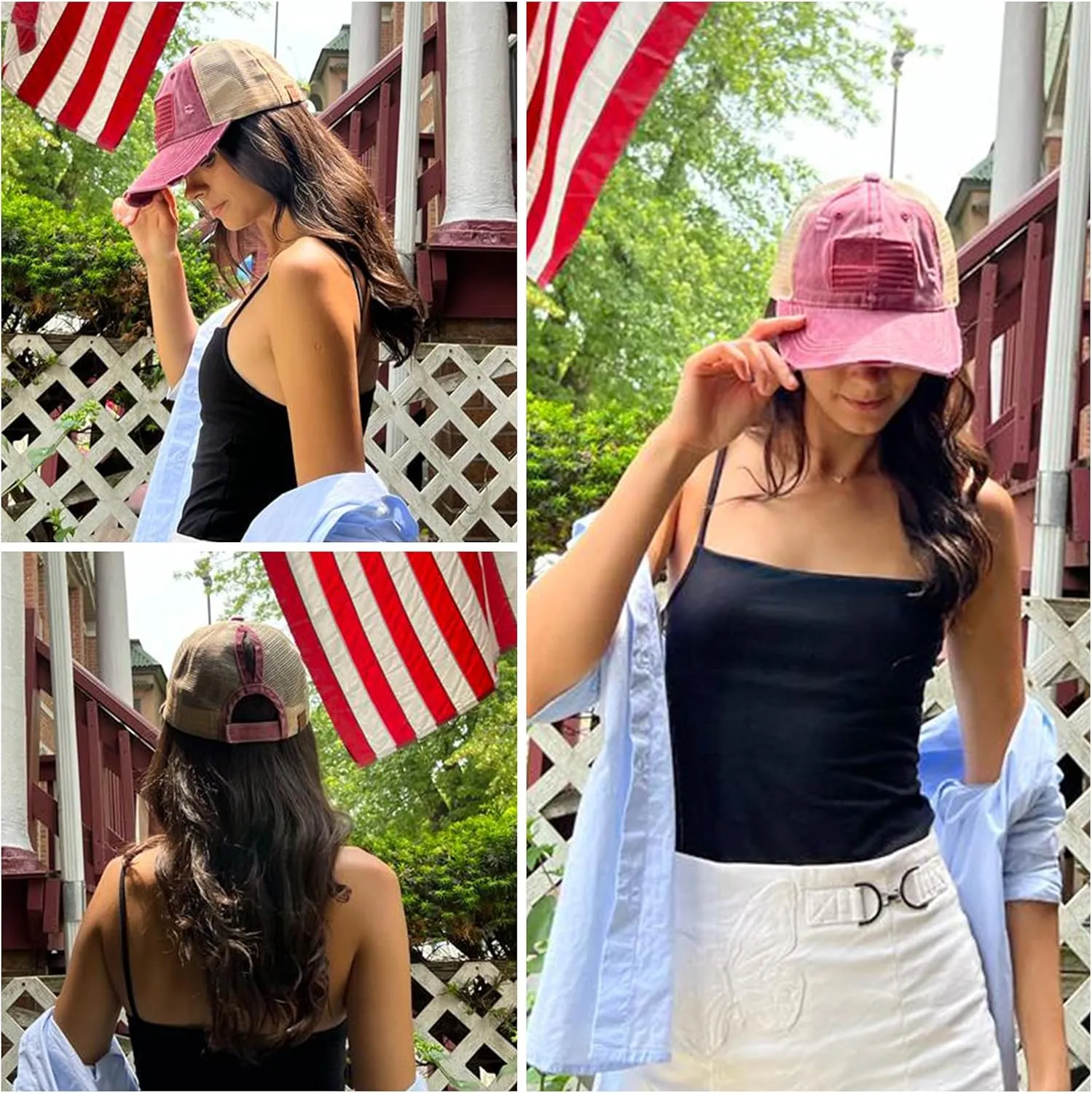 Funky Junque Distressed Ponytail Trucker Hat - Women's Baseball Cap - Solid, Tie Dye, Camo, Value Packs