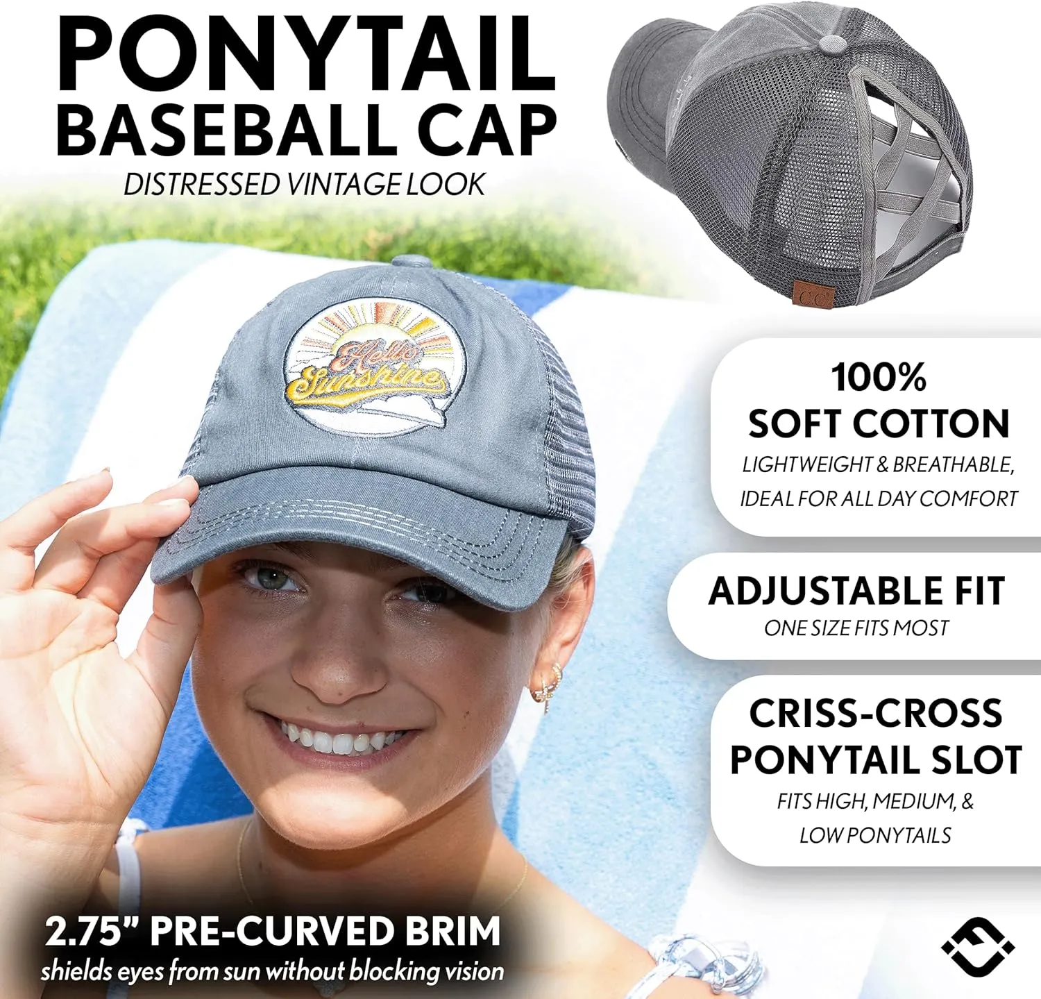 Funky Junque Women's Distressed Ponytail Mesh Trucker Cap - Criss Cross Elastic Bands