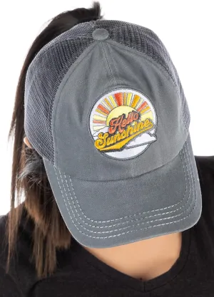 Funky Junque Women's Distressed Ponytail Mesh Trucker Cap - Criss Cross Elastic Bands