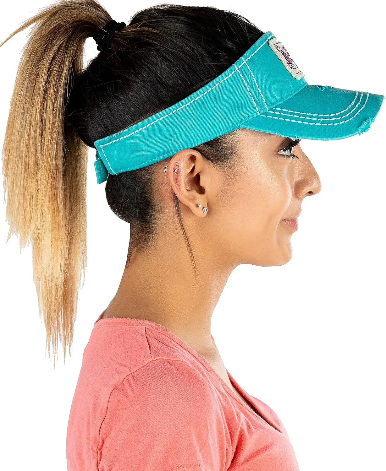 Funky Junque Women's Ponytail Baseball Cap - Adjustable Athletic Visor Hat with High Messy Bun Opening
