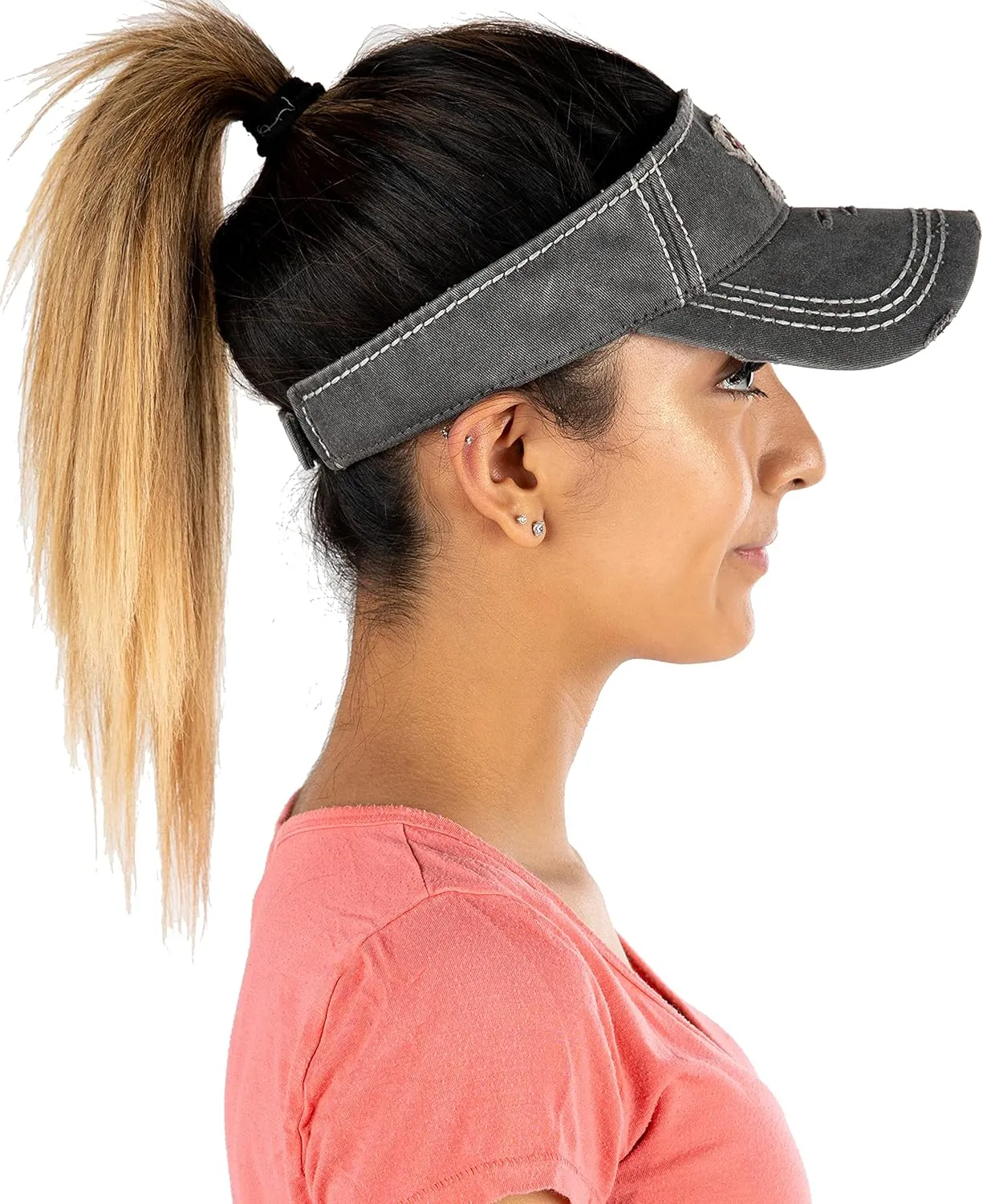 Funky Junque Women's Ponytail Baseball Cap - Adjustable Athletic Visor Hat with High Messy Bun Opening