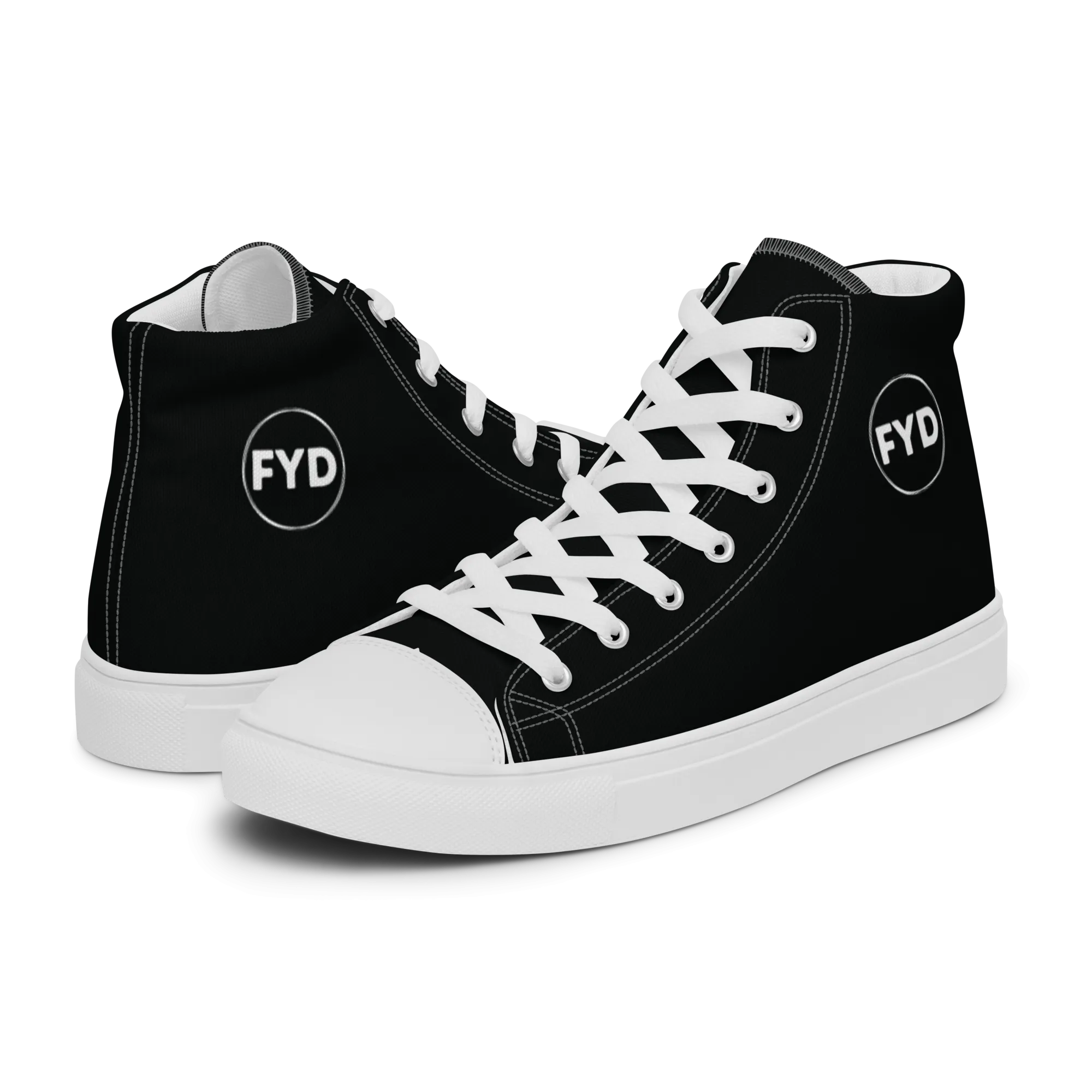 FYD Women’s High Top Sneakers in Black & White FYD Logo