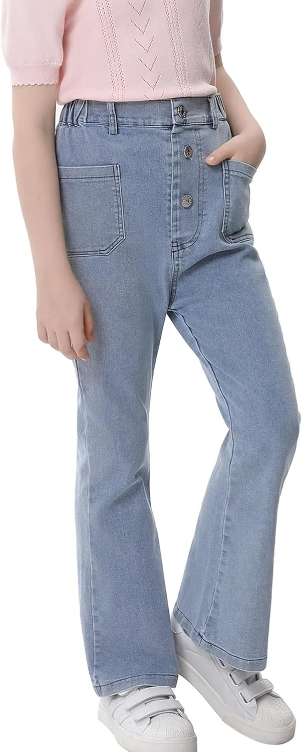 GERU Girls Basic Bootcut Jeans High Waist Flare Leg Skinny Denim Pants with Pockets for 3-12 Years