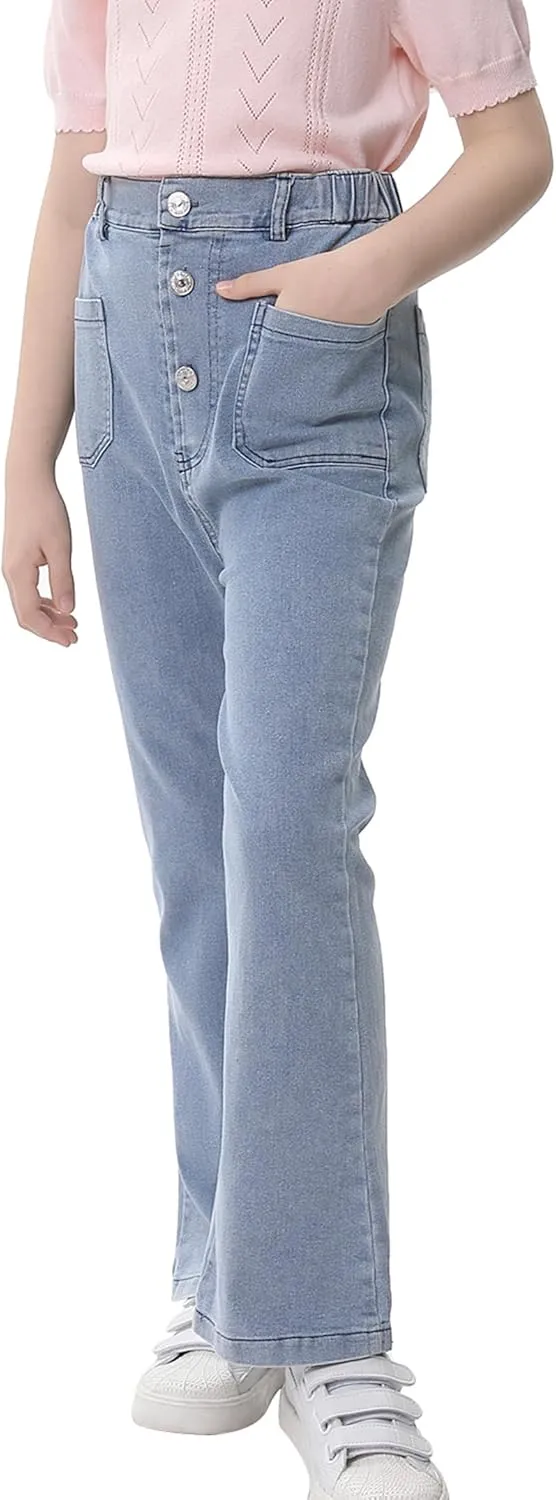 GERU Girls Basic Bootcut Jeans High Waist Flare Leg Skinny Denim Pants with Pockets for 3-12 Years