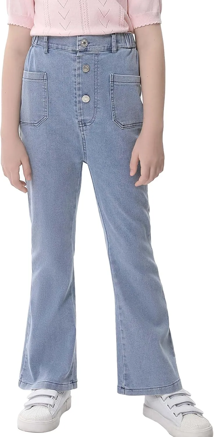 GERU Girls Basic Bootcut Jeans High Waist Flare Leg Skinny Denim Pants with Pockets for 3-12 Years