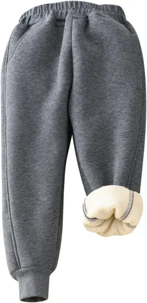 Gihuo Unisex Boys Girls Winter Warm Sherpa Lined Sweatpants Jogger