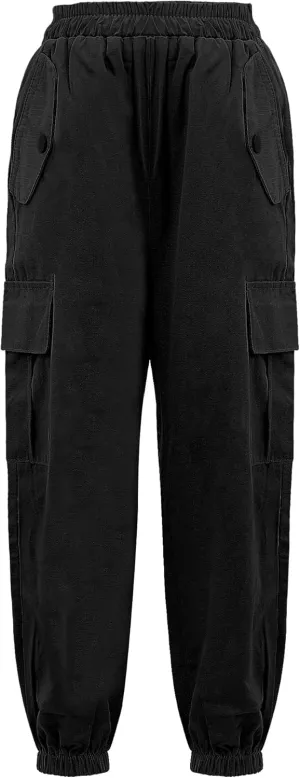 Girls Cargo Jogger Pants with Pockets Elastic Waist Loose Sweatpant Soft Cotton Straight Trousers Pant 5-14 Years