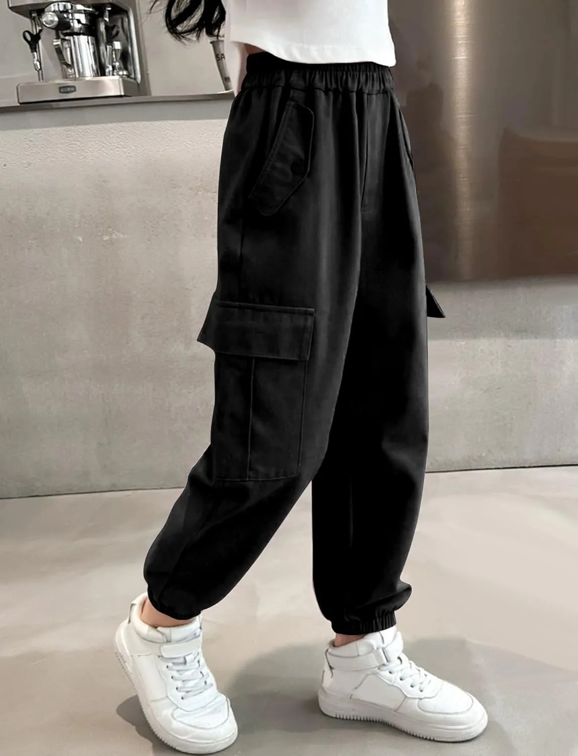 Girls Cargo Jogger Pants with Pockets Elastic Waist Loose Sweatpant Soft Cotton Straight Trousers Pant 5-14 Years