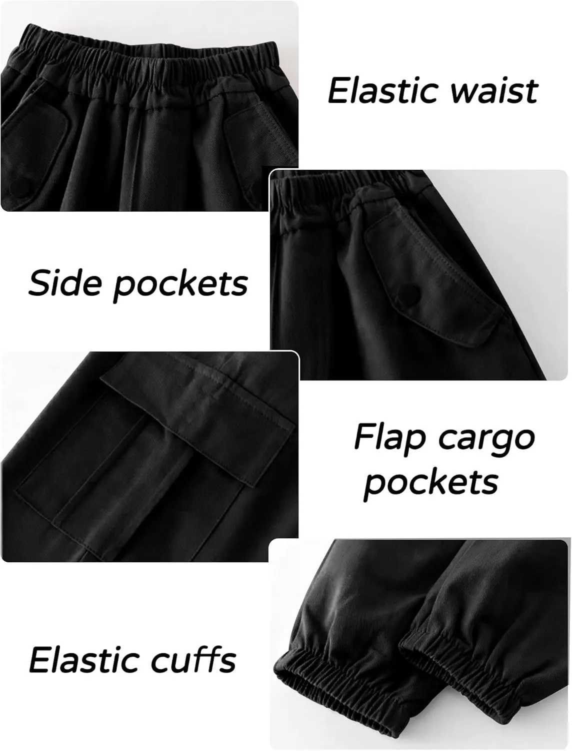 Girls Cargo Jogger Pants with Pockets Elastic Waist Loose Sweatpant Soft Cotton Straight Trousers Pant 5-14 Years