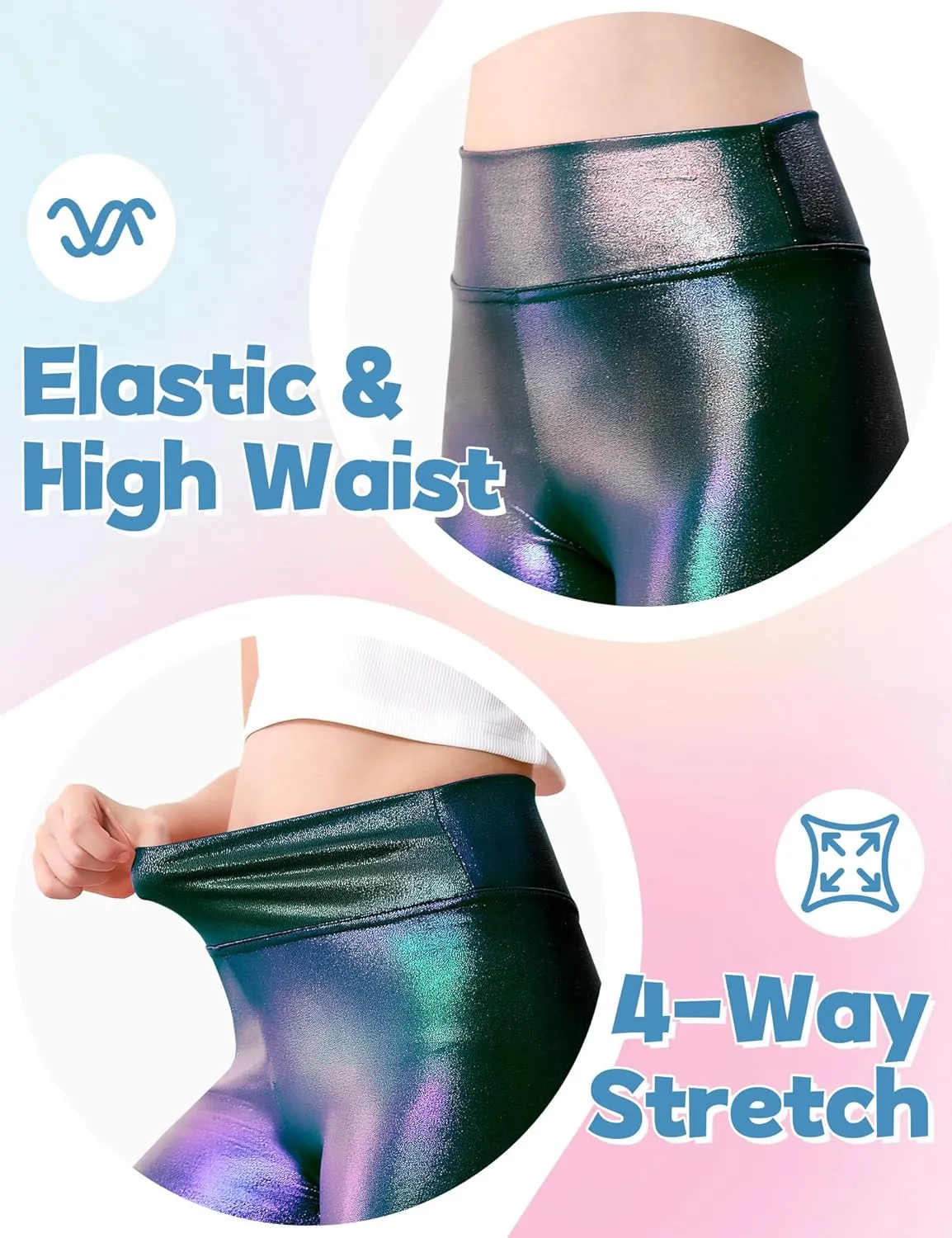 Girls Metallic Leggings Shiny Mystique Stretch Dance Pants Running Active Tights for Kids Youth Teen