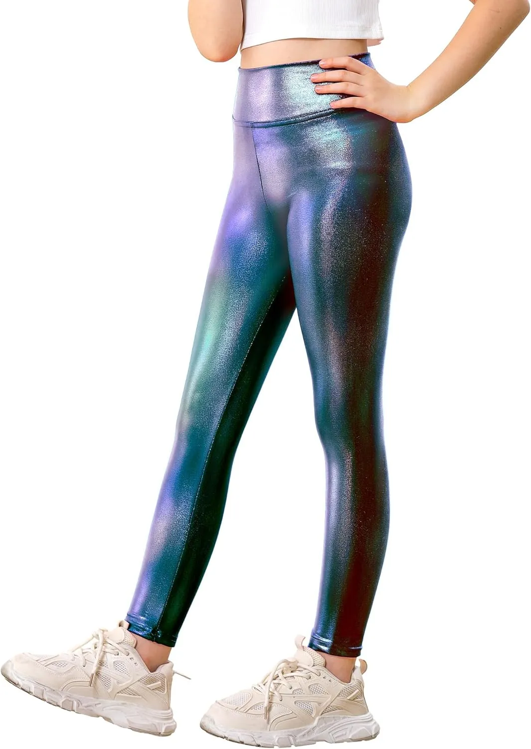 Girls Metallic Leggings Shiny Mystique Stretch Dance Pants Running Active Tights for Kids Youth Teen
