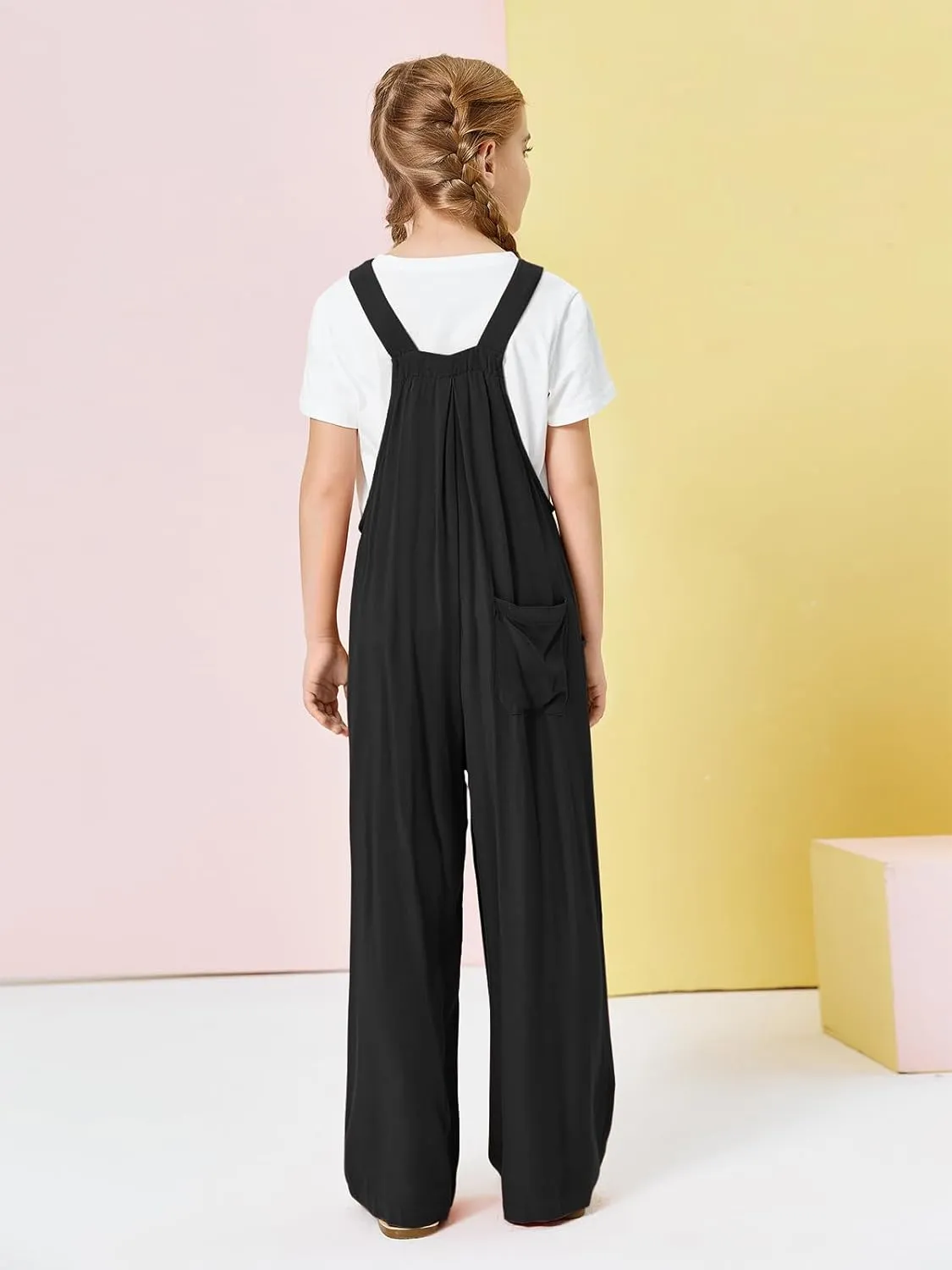 Haloumoning Girls Overalls Kids Casual Sleeveless Wide Leg Jumpsuit Loose Rompers with Pockets 5-14 Years