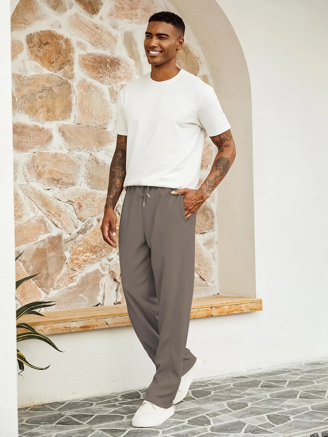 Hardaddy Men's Yoga Sweatpants Athletic Lounge Pants Open Bottom Casual Drawstring Jogger Pants for Men with Pockets