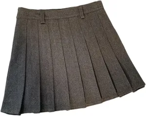 High Waist Pleated Skirts Women Fall Winter Thick Solid Mini Tennis Skirt