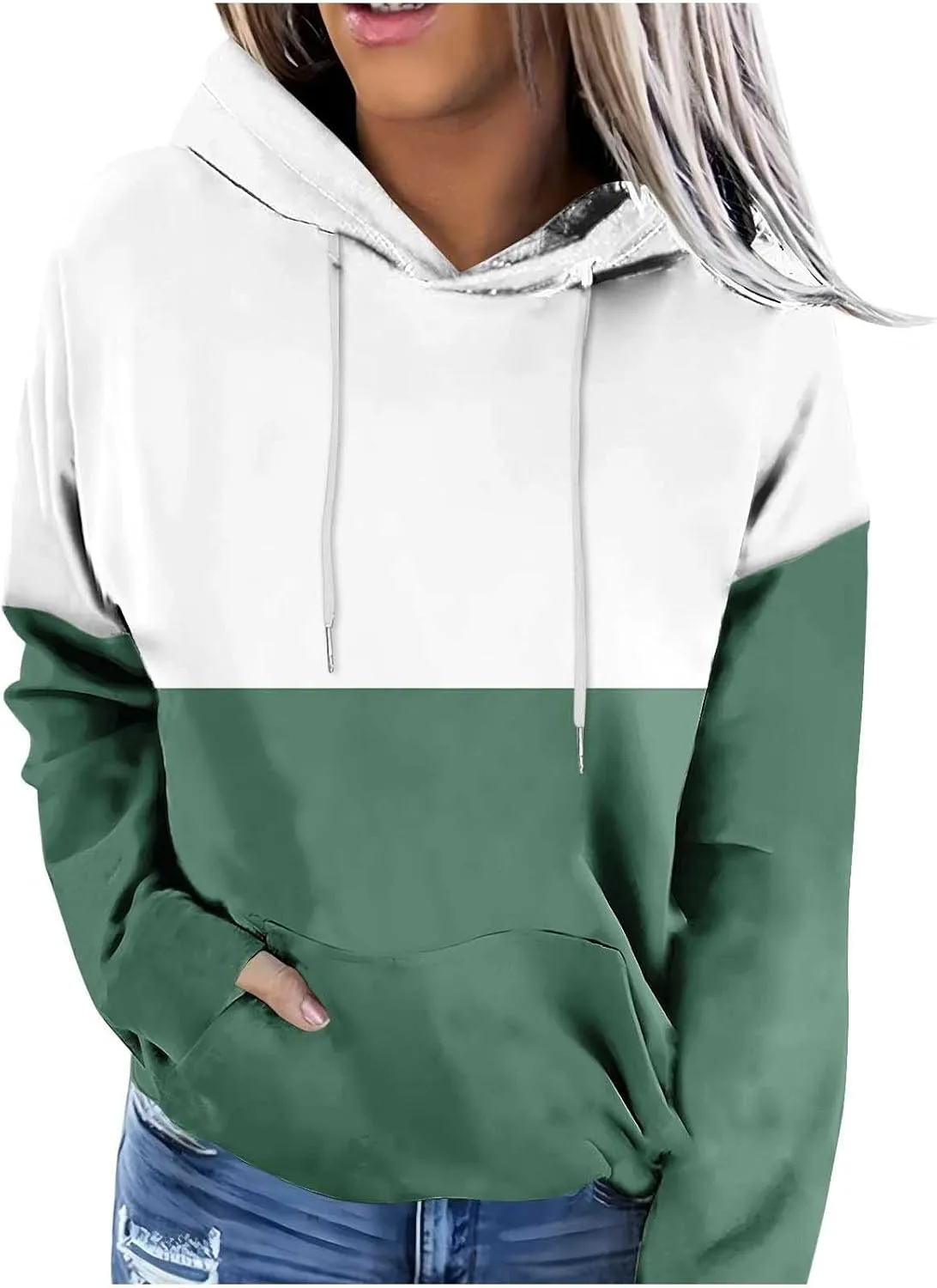 Hoodies for Women Casual Long Sleeve Color Block Tops Oversized Sweatshirts Cute Loose Fitted Pullover with Pockets
