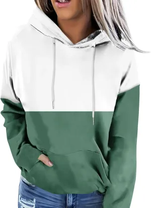 Hoodies for Women Casual Long Sleeve Color Block Tops Oversized Sweatshirts Cute Loose Fitted Pullover with Pockets