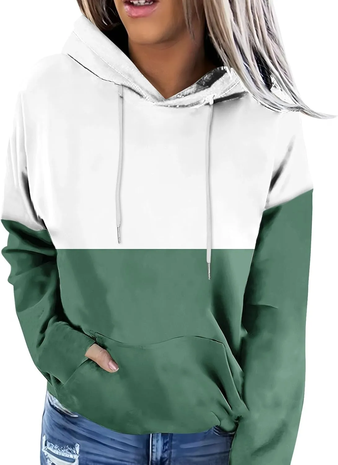 Hoodies for Women Casual Long Sleeve Color Block Tops Oversized Sweatshirts Cute Loose Fitted Pullover with Pockets