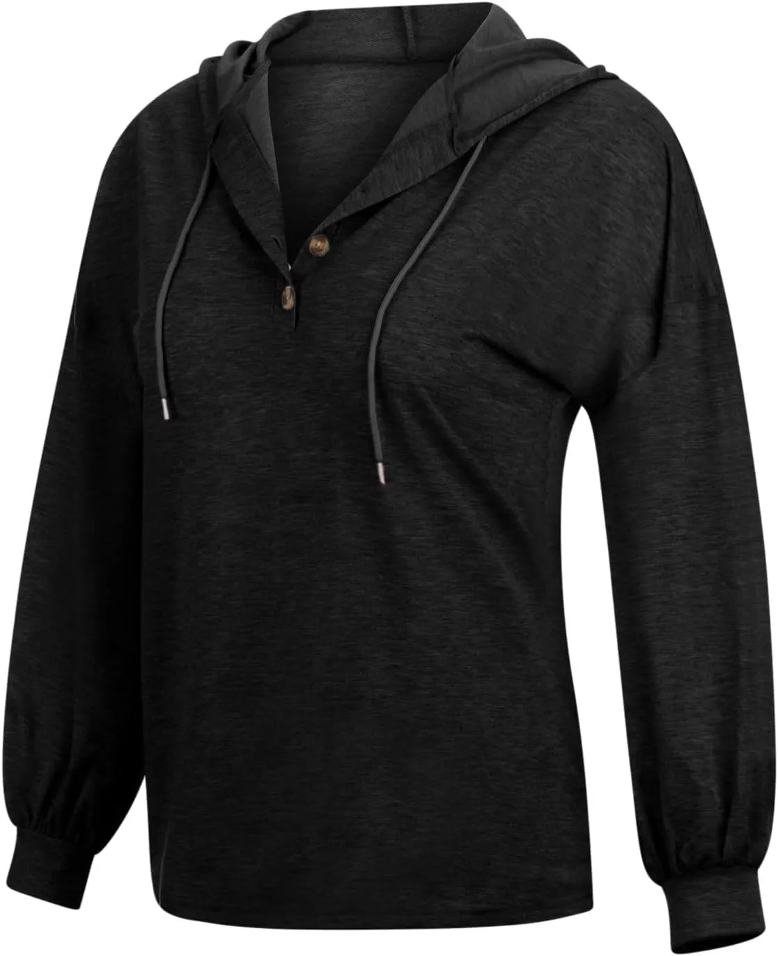 Hoodies for Women Drawstring Long Sleeve Casual Pullover Drop Shoulder V Neck Sweatshirt Ribbed Cuff Hooded Shirts