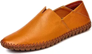 HOOENG Driving Moccasins Smoking Loafer for Men Genuine Leather Round Toe Rubber Sole Stitching Details Resistant Lightweight Anti-Slip Flexible Outdoor (Color : Brown, Size : 8.5)