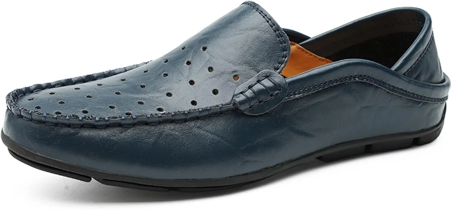 HOOENG Loafer Shoes Driving Moccasins for Men Breathable Lightweight Driving Loafers Leather Resistant Lightweight Anti-Slip Flat Heel Flexible Driving