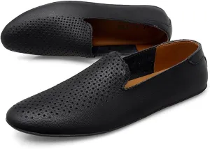 HOOENG Loafer Shoes Driving Moccasins for Men Genuine Leather Pointed Toe Perforated Breathable Rubber Sole Flat Heel Flexible Anti-Slip Lightweight Driving (Color : Black, Size : 5.5)