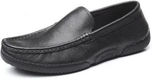 HOOENG Loafer Shoes for Men Genuine Leather Round Toe Stitching Details Soft Lightweight Flexible Anti-Slip Resistant Driving Slip on (Color : Black, Size : 8)