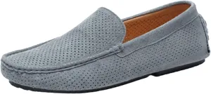 HOOENG Loafer Shoes for Men Hollow Genuine Leather Suede Vamp Round Toe Flexible Resistant Comfortable Soft Driving Slip on (Color : Grey, Size : 7.5 M US)
