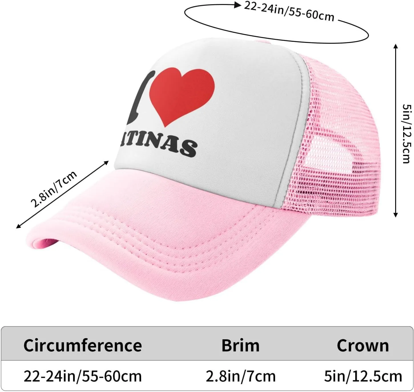 I Heart Latinas I Love Latinas Trucker Hat Mesh Baseball Cap Men Ponytail Hat Women Dad Hat Adjustable Sun Hat Black