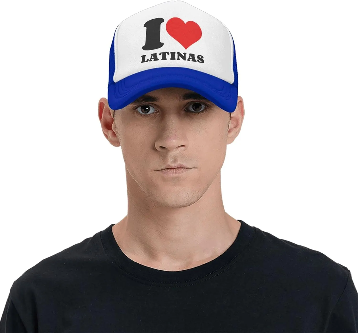 I Heart Latinas I Love Latinas Trucker Hat Mesh Baseball Cap Men Ponytail Hat Women Dad Hat Adjustable Sun Hat Black